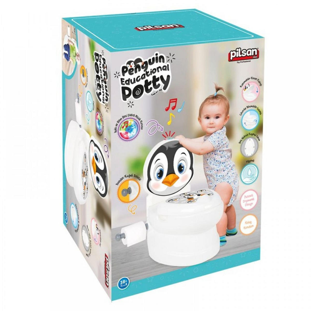 TÖPFCHEN Pinguin 07565 weiß Musik, Licht, Toilettenpapierhalter, Behälter, rutschfeste Basis - Weiß, Kunststoff (27/41cm) - Pilsan