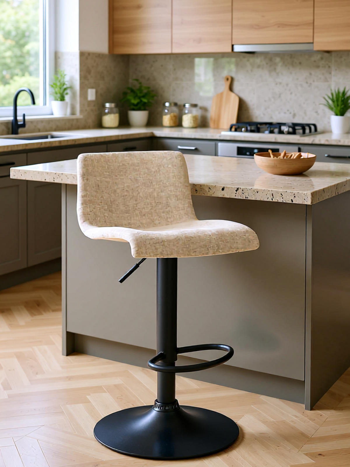 BARHOCKER Brandon Stoff creme - Schwarz/Naturfarben, Textil/Metall (39/104/36cm) - TPFLiving