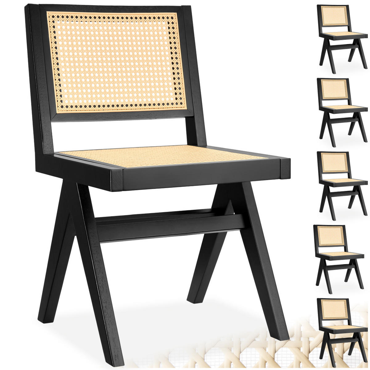 HOLZSTUHL 6er Set Lissy,48,5 x 53,5 x 83 cm, Belastbarkeit 120 kg,schwarz - Schwarz, Holz (48.5/83/53.5cm) - tectake