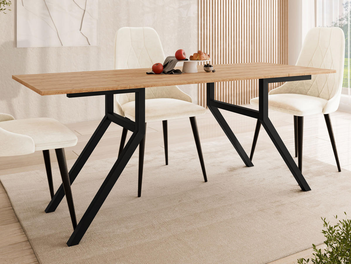 2-IN-1 COUCHTISCH UND ESSTISCH Xena Bis - Eichefarben/Schwarz, Holzwerkstoff/Metall (70/100/45cm) - MIRJAN24