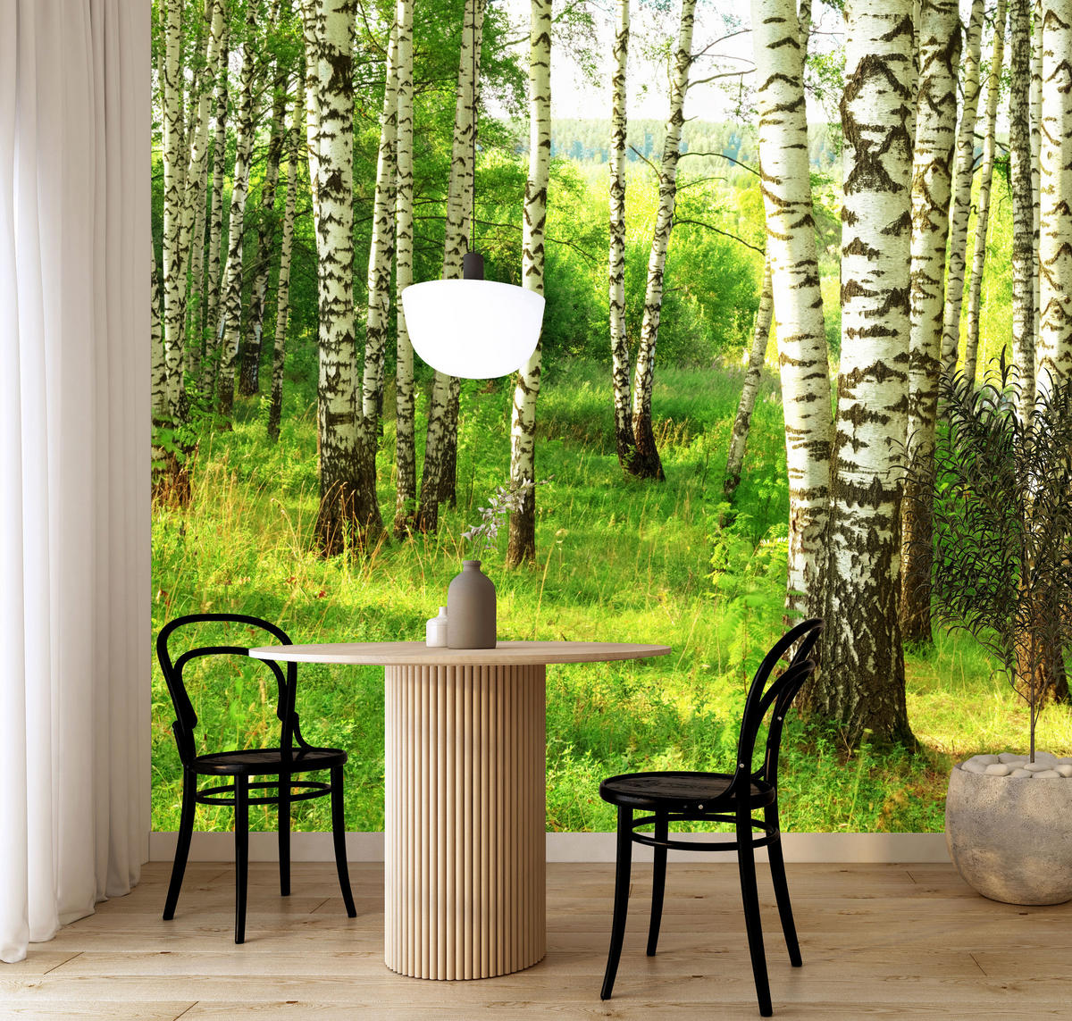 FOTOTAPETE für Esszimmer Birkenwald Bäume Natur 3D 100x70 - Schwarz/Braun, Papier (100/70cm) - Muralo