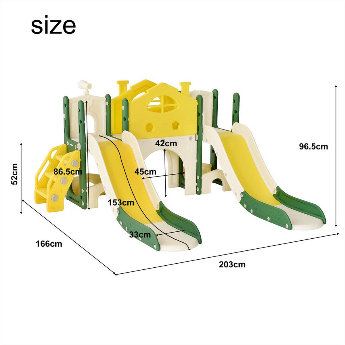 DOPPELRUTSCHE für Kinder mit Klettergerüst, Kletterwand, Spieltunnel und Teleskop - Indoor & Outdoor Spielplatz - Multicolor, Kunststoff (166/96.5/203cm) - DELFA