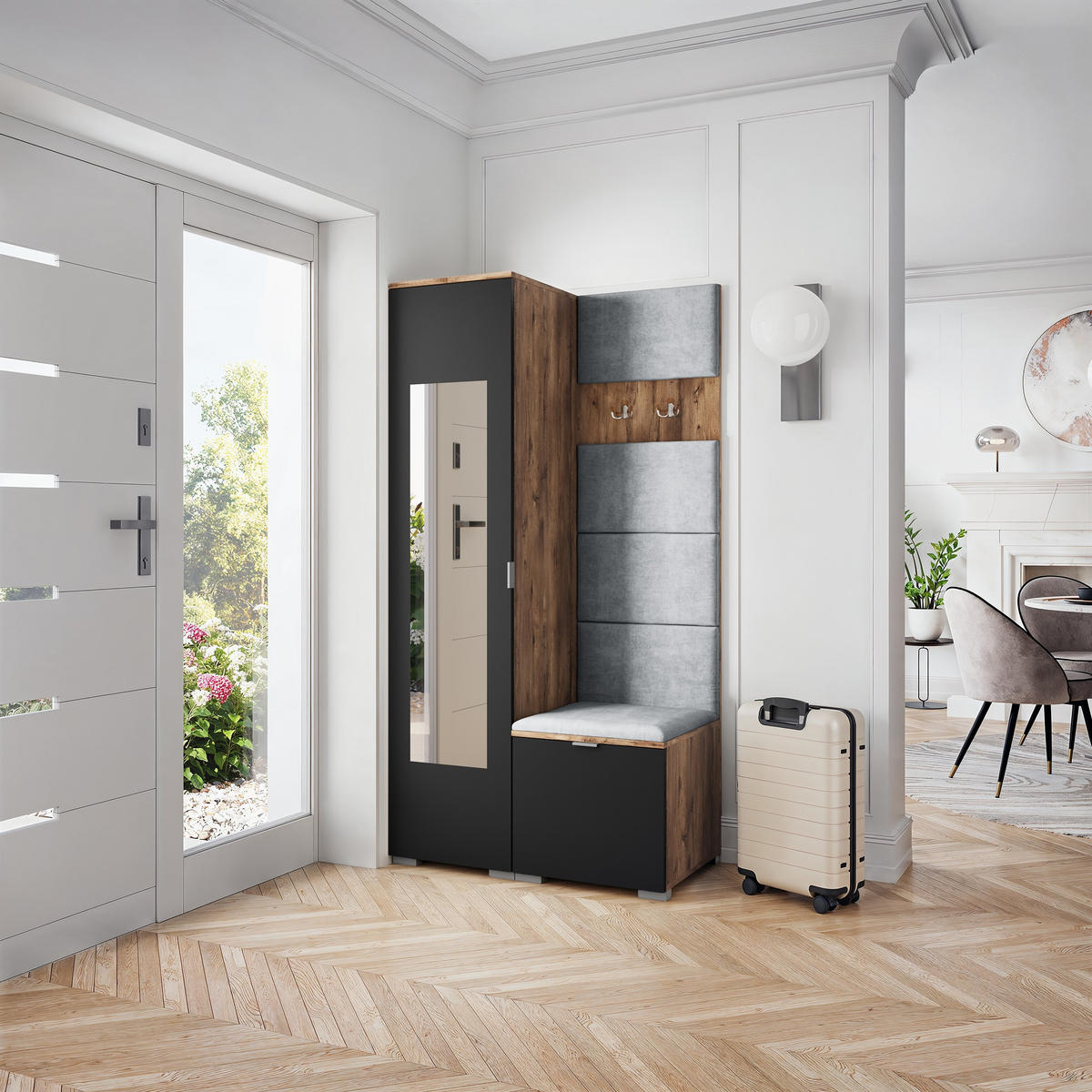 GARDEROBENSCHRANK VIRA 95/181/51 cm Modern Eichefarben - Eichefarben/Hellgrau, Holzwerkstoff (95/181/51cm) - MASSENO