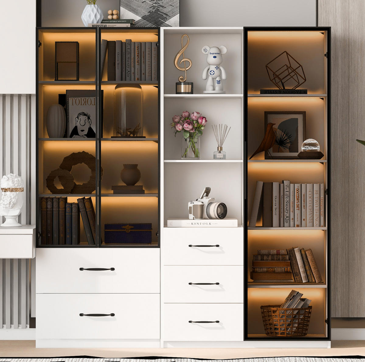 HIGHBOARD 140/40/160 cm in Weiß mit LED-Beleuchtung und Sicherheitsglas - Weiß, Holzwerkstoff (140/160/40cm) - Flora Grace