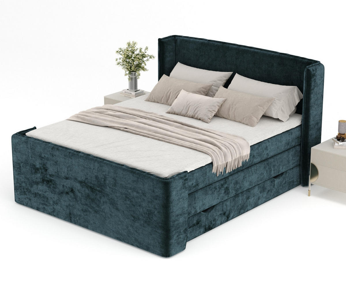 BOXSPRINGBETT Freeland Dunkelgrün 140/200 cm mit Matratze und Topper - Dunkelgrün/Schwarz, Holz/Holzwerkstoff (140/200cm) - Maison de Reve