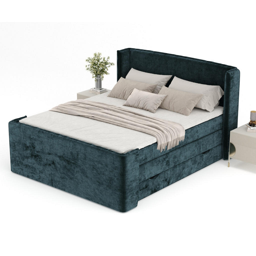 Thumbnail - Maison de Reve Boxspringbett, Dunkelgrün, Textil, Buche, Kiefer, H3, Höhe ca. 37 cm, 160x200 cm, Oeko-Tex® Standard 100,...