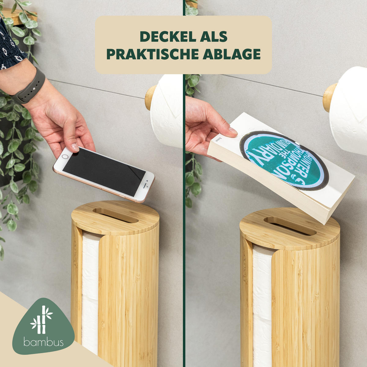 TOILETTENPAPIERAUFBEWAHRUNG, für 3 Rollen, Bambus - Braun, Holz (14.5/34/14.5cm) - eluno