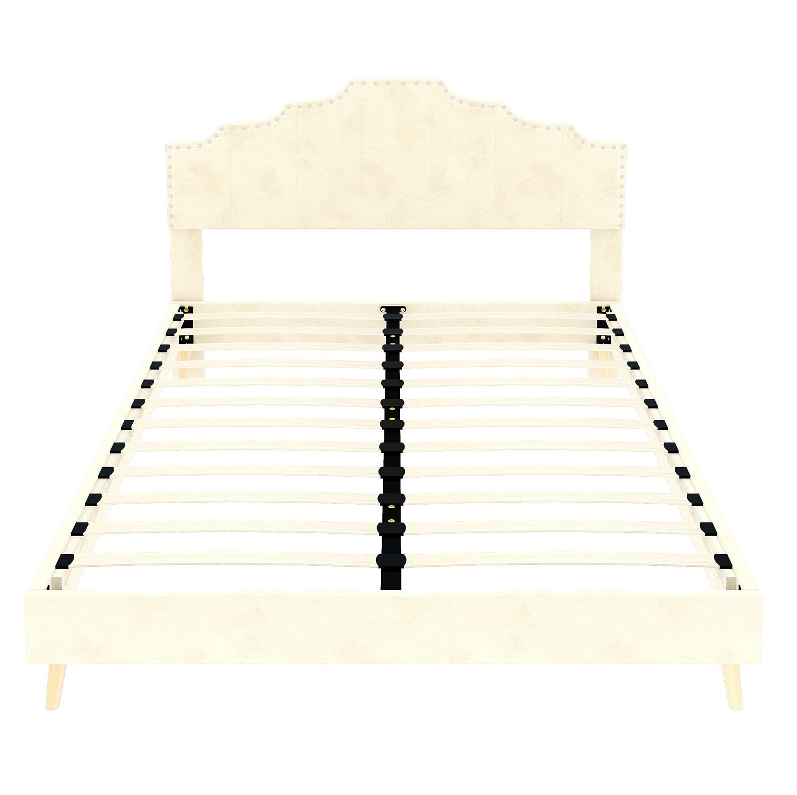 POLSTERBETT 140/200 cm mit geometrischem Kopfteil und Matratze, Beige - Beige, Textil (140/200cm) - Redom