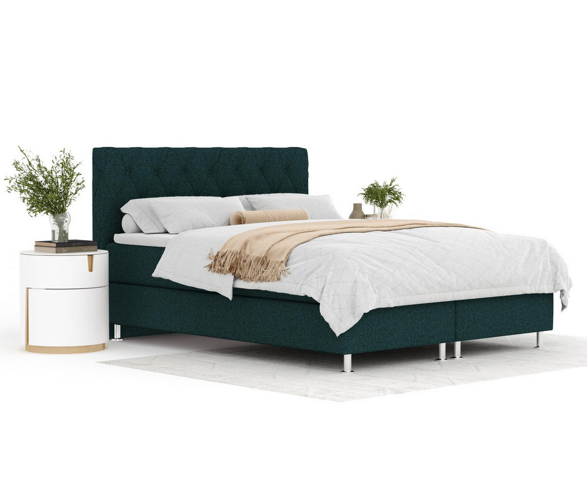 BOXSPRINGBETT Otus Grün 160/200 cm mit Latex-Topper - Silberfarben/Grün, Holz/Holzwerkstoff (160/200cm) - Maison de Reve