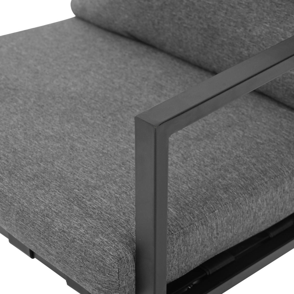 GARTENLOUNGE für 4 Personen mit Couchtisch, Ablage, waschbaren Kissenbezügen und Hartglasplatte, Schwarz - Schwarz, Kunststoff - Redom