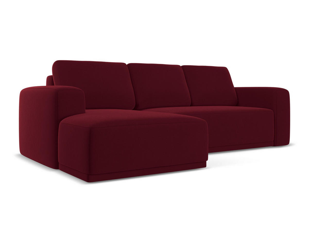 ECKSOFA mit Schlaffunktion Samt Stoff Rot - Bordeaux/Rot, Kunststoff/Textil (258/160cm) - Makamii