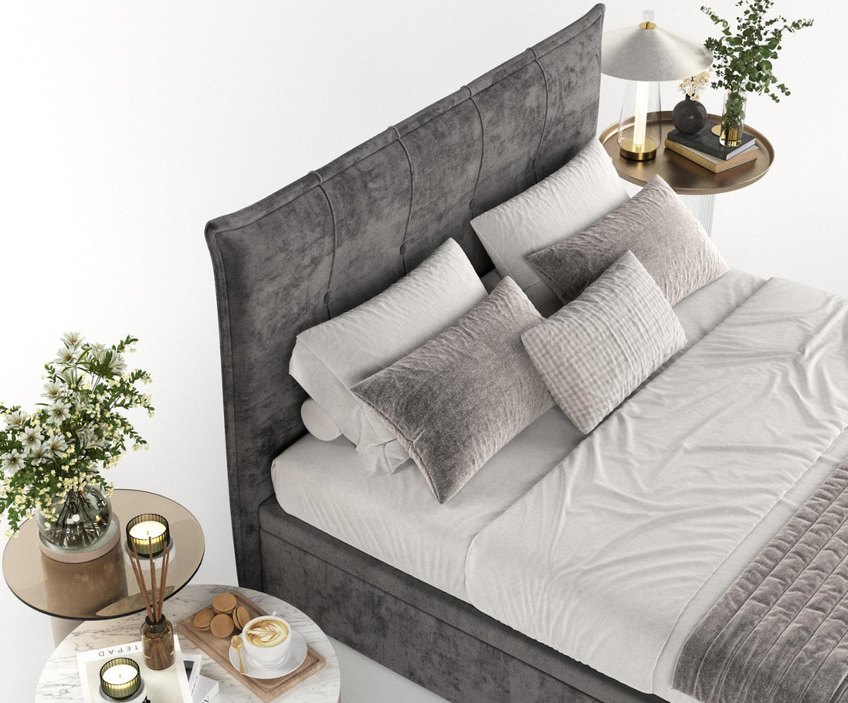 POLSTERBETT Liano mit Stauraum 120/200 cm Stahl im Lotta Stoff - Schwarz/Graphitfarben, Holz/Holzwerkstoff (120/200cm) - AltaBeds