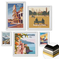 WANDBILDER 5er-Set - 50x50 cm & 20x30 cm & 40x60 cm Weißer Rahmen - Boho-Papaya-Fruchtmuster - Weiß, Kunststoff (40/60cm) - ArtPrintCave