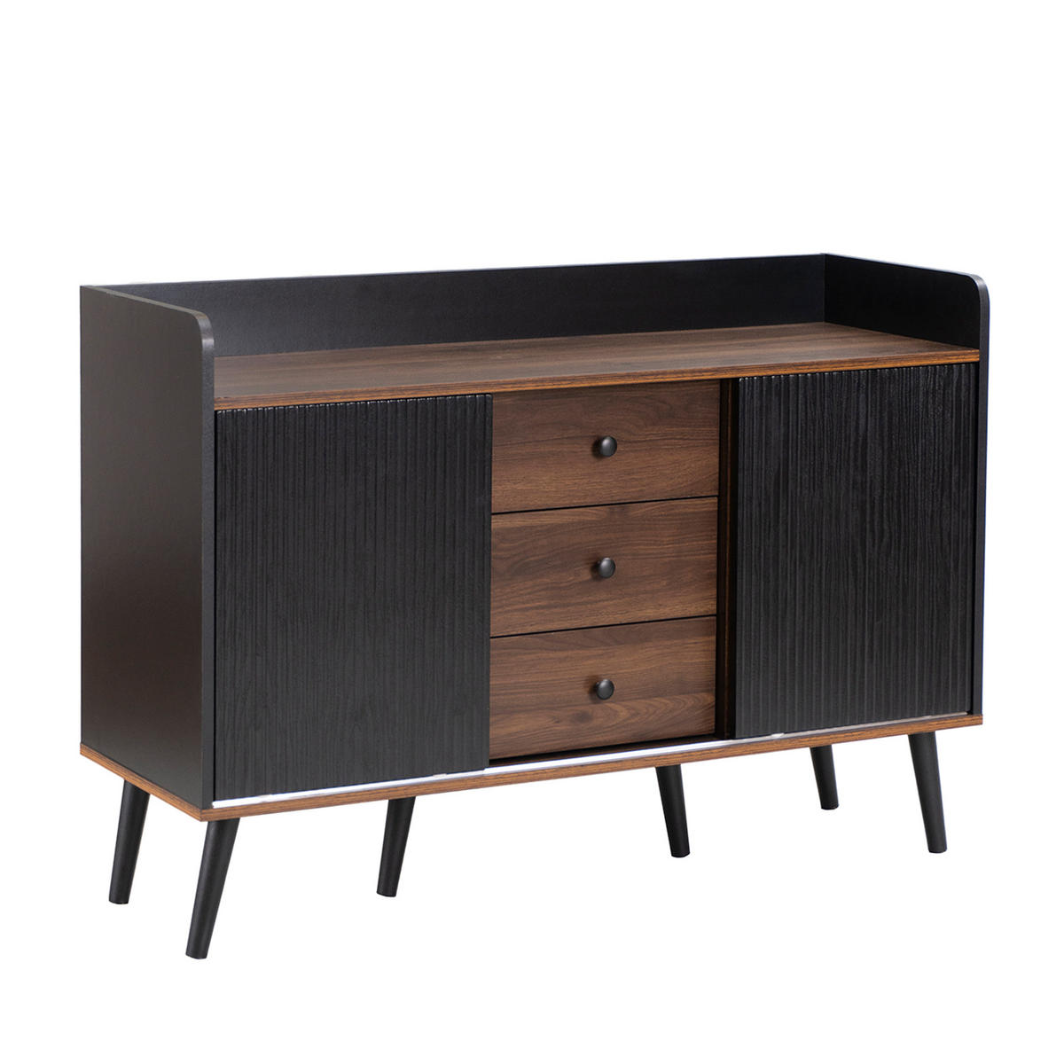 SIDEBOARD 117,5/40/80 cm mit 2 Schiebetüren & 3 Schubladen in Schwarz/Holzfarben - Schwarz, Holzwerkstoff (117/80/40cm) - BEAOK