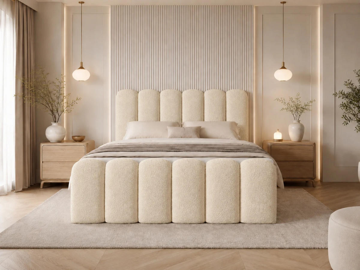 BOXBETT CUDDLE 140x200 cm in Creme, Bettkasten, Topper, Bouclé-Stoff - Ecru, Holz/Textil (140/200cm) - EMLAR Home