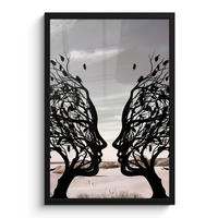 GERAHMTES BILD Strand - Meer - Menschen - Baum - Moderne Kunst 40x60 cm - Hellgrau, Papier (40/60cm) - MuchoWow