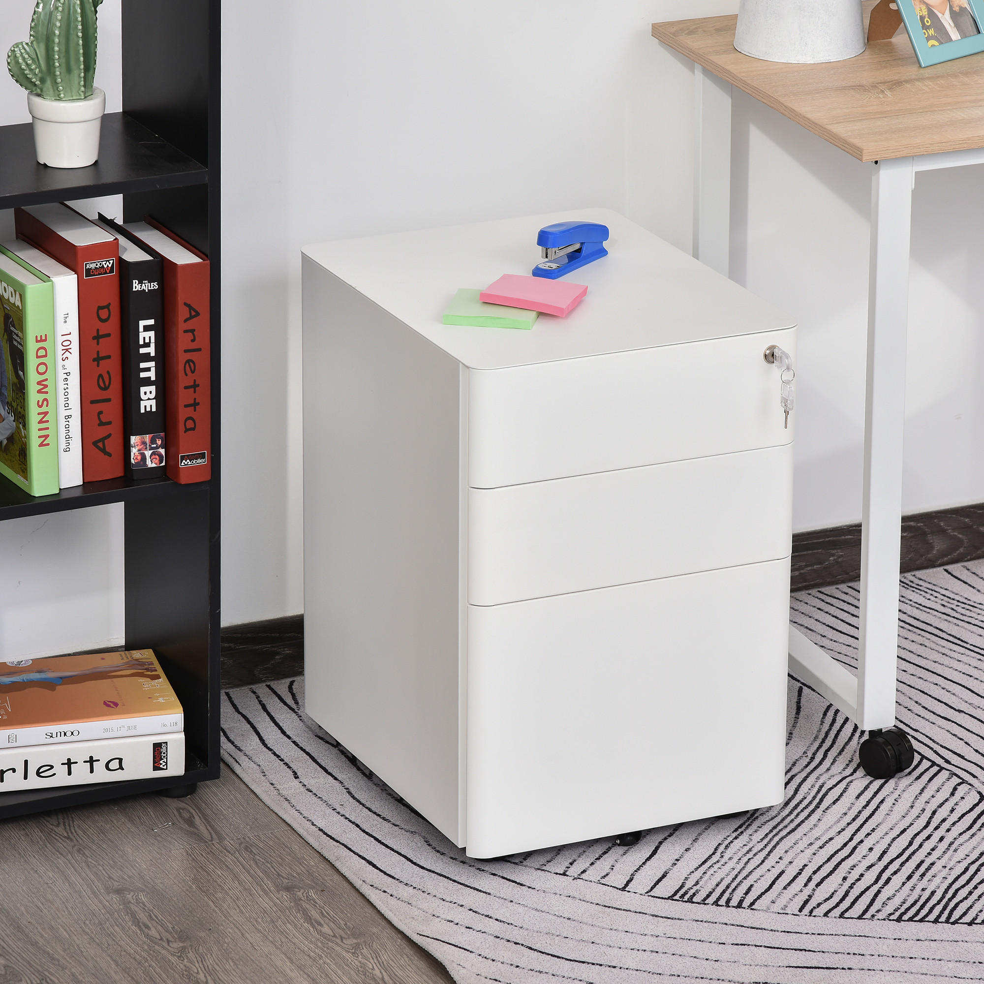ROLLCONTAINER mobiler Aktenschrank mit 3 Schubladen Büroschrank Stahl Weiß - Weiß, Metall (48/59/39cm) - Vinsetto