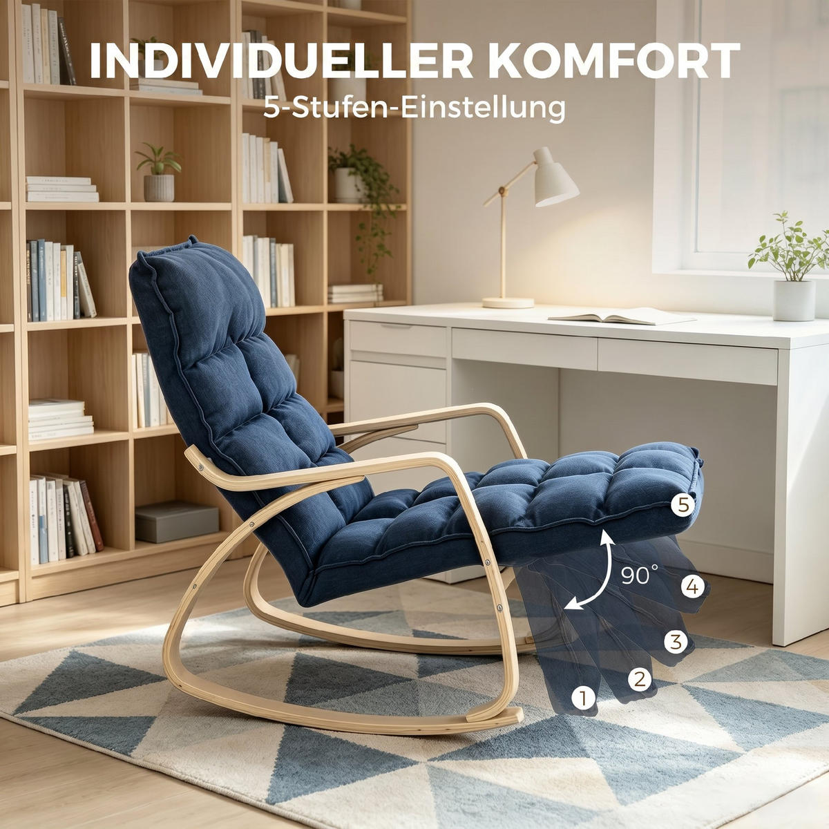 SCHAUKELSTUHL Stoff in Leinenoptik 100 Polyester Dunkelblau - Dunkelblau/Naturfarben, Holzwerkstoff/Textil (67/92/106cm) - HOMCOM