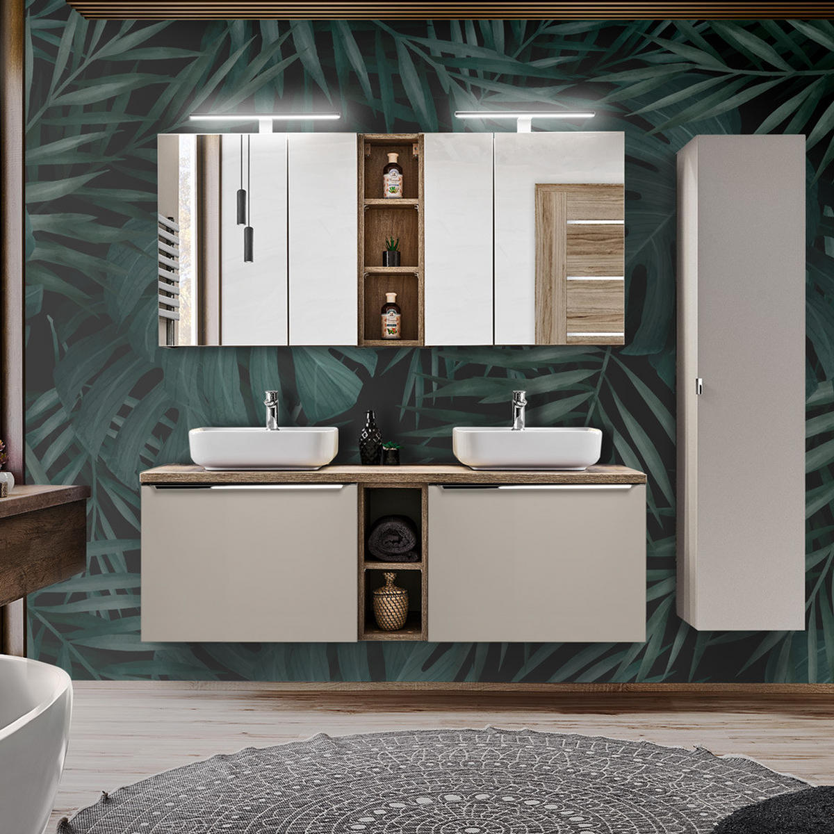 BADMÖBEL-SET 12-TLG. Puebla-56 - Beige, Holzwerkstoff (190/200/46cm) - Lomado