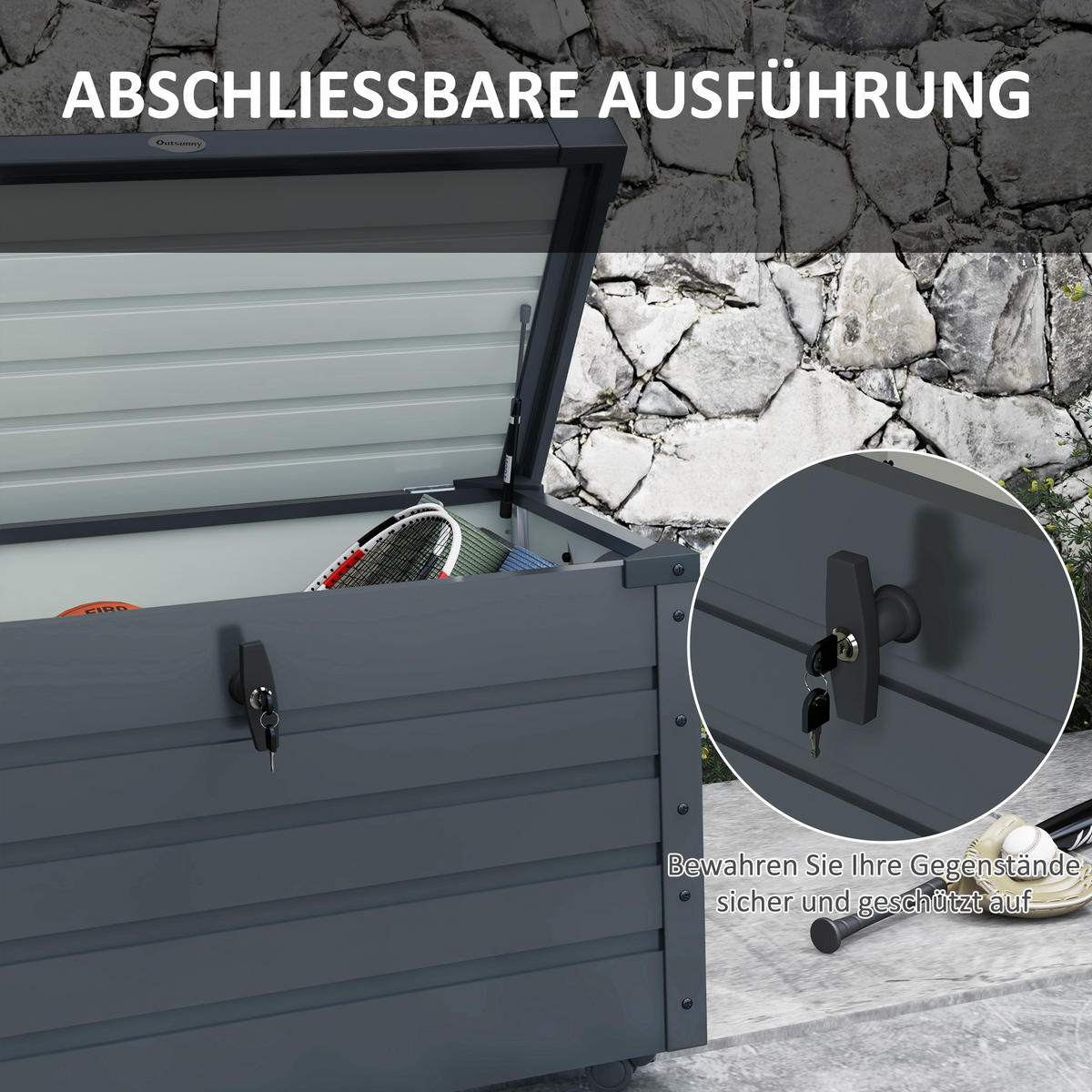 GARTENBOX DE-10615 295L mit 4 Rollen & wetterbeständig Dunkelgrau - Dunkelgrau, Metall (62/65/100cm) - ComfortXL