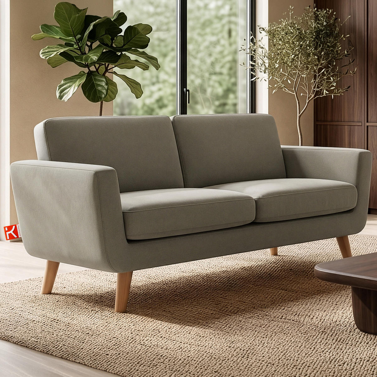 SOFA TAGIO mit Armlehnen, Beige - Beige/Braun, Buchenholz/Textil (153/80/84cm) - KONSIMO®