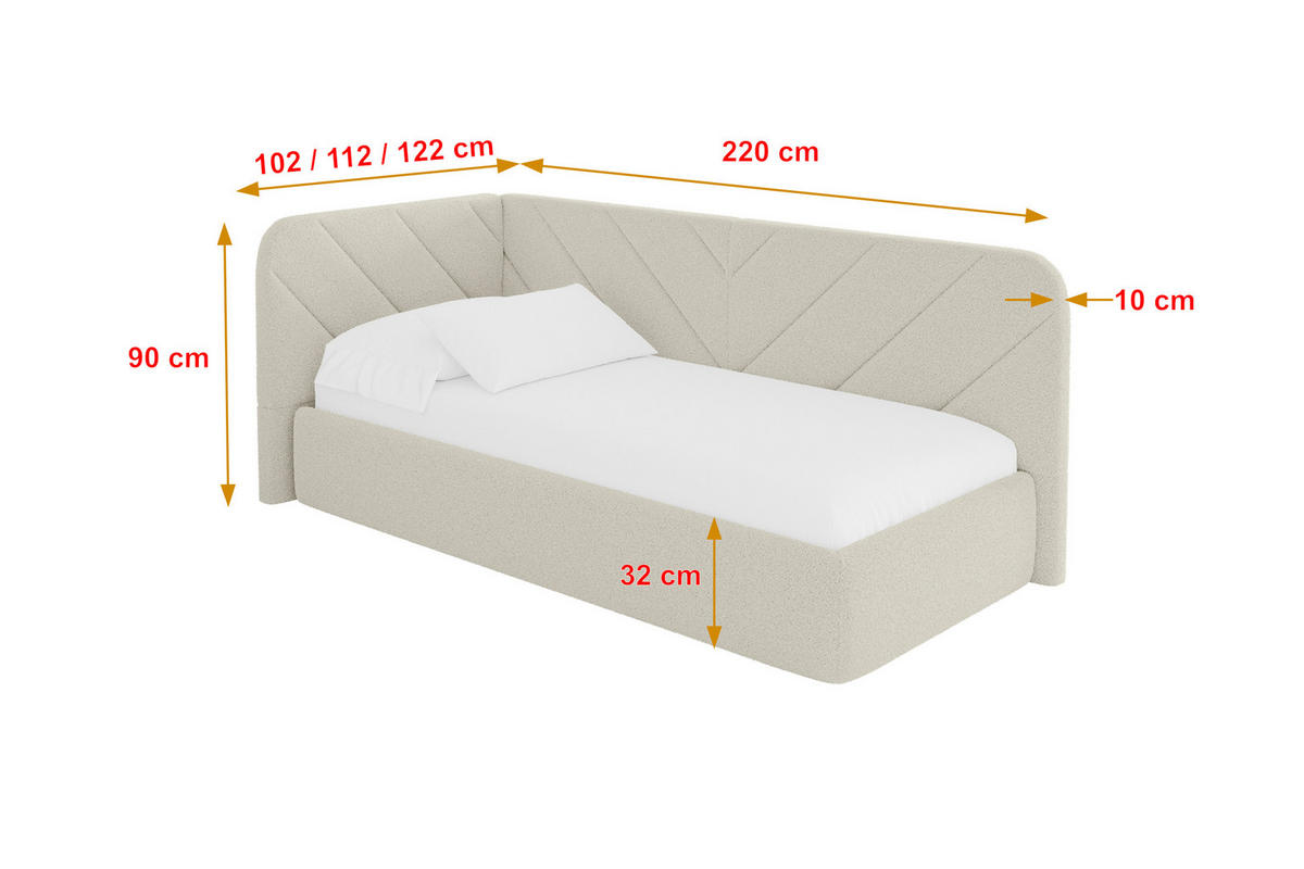 EINZELLBETT Jugendbett mit Bettkasten und Matratze H3/H4, Rechts - FIKY 80x200 Beige - Perlmutt, Holzwerkstoff/Textil (80/200cm) - ALTDECOR