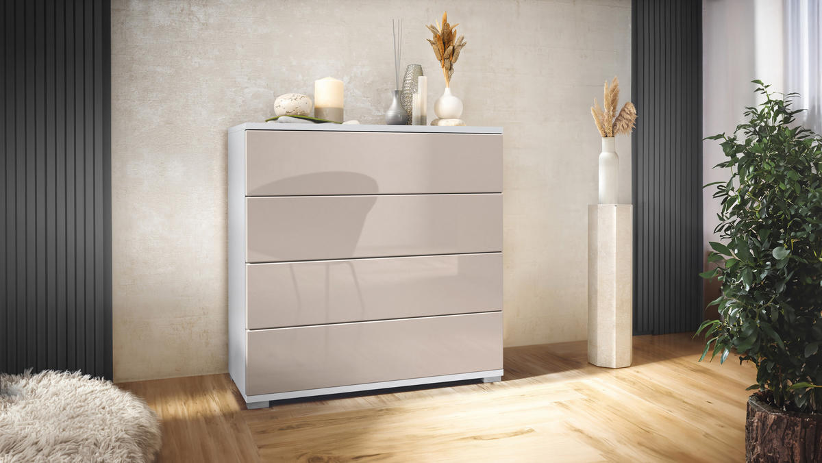 KOMMODE Pavos Sandgrau Hochglanz - Sandfarben, Holzwerkstoff (76/76/35cm) - Vladon