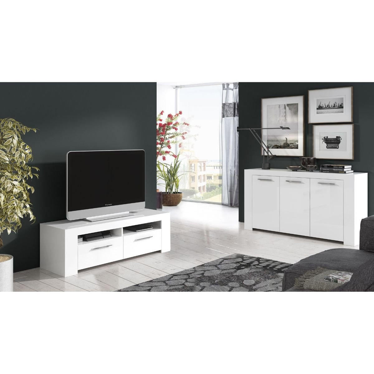 TV-MÖBEL mit 2 Türen und 2 Aufbewahrungsfächern Ambit - L120 cm - Weiß, Holzwerkstoff (40/42/120cm) - Calicosy