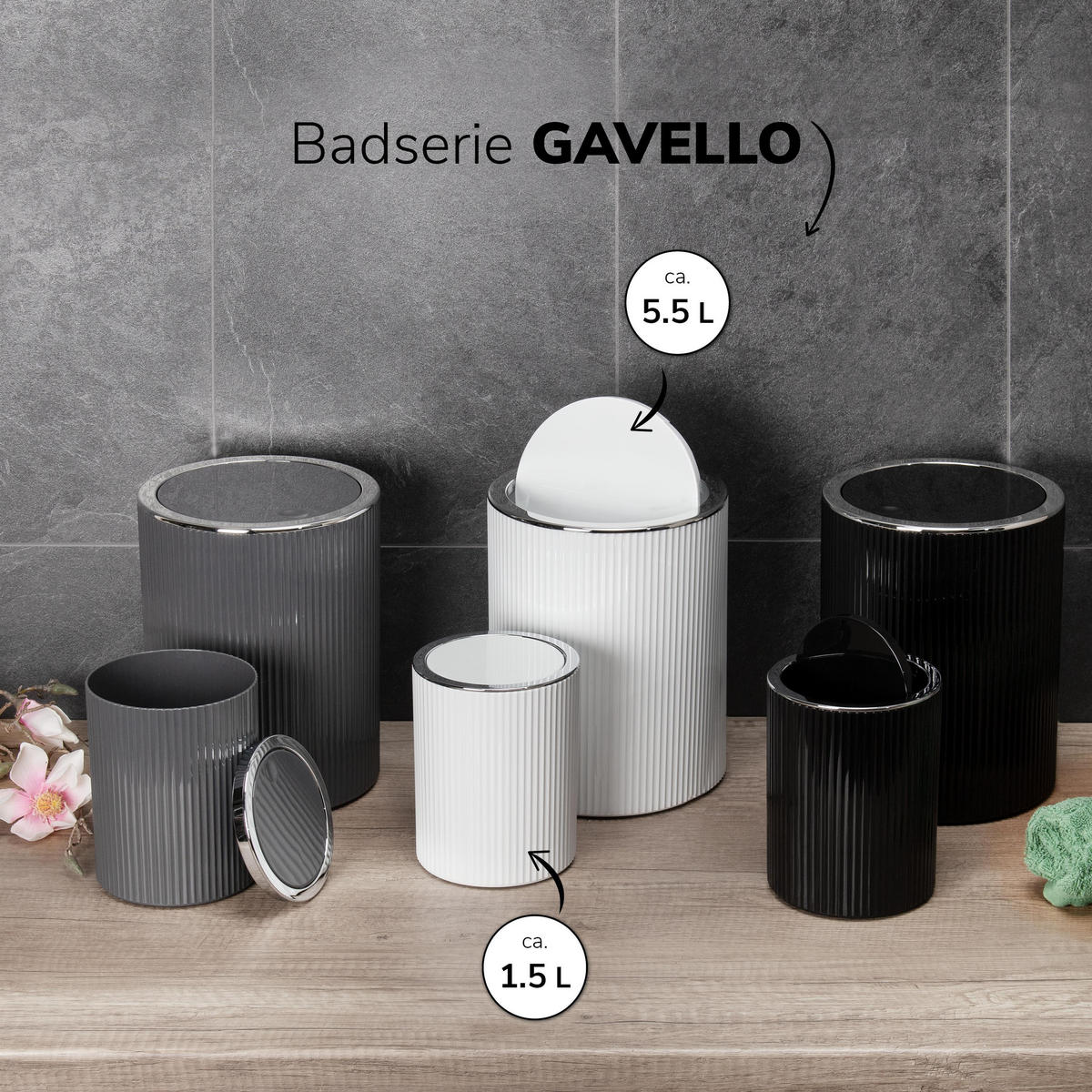 KOSMETIKEIMER 2er-Set, GAVELLO weiß, Kunststoff - Weiß, Kunststoff (12.5/16.3/12.5cm) - bremermann