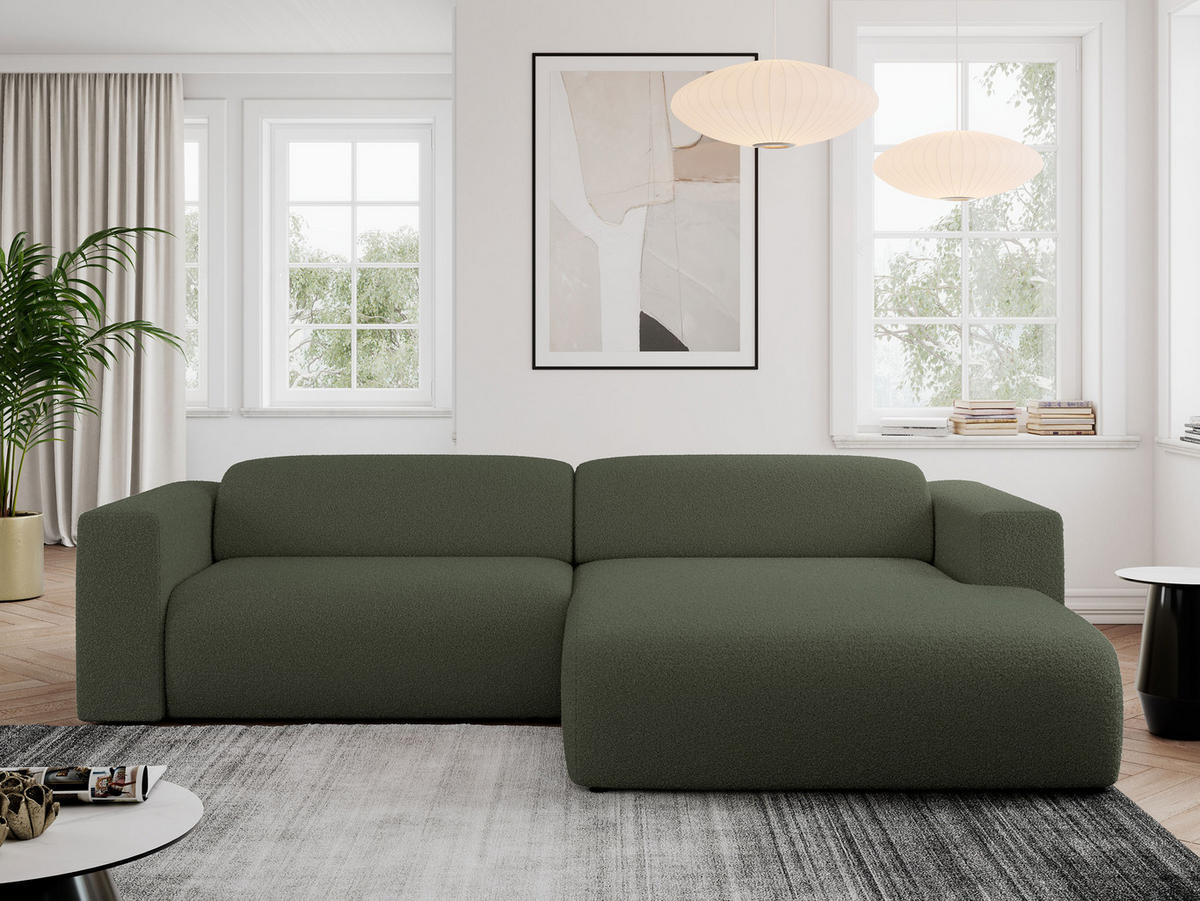 ECKSOFA PASADENA Grün Bouclé - Rechts Seite - Schwarz/Grün, Kunststoff/Textil (180/288cm) - MKS