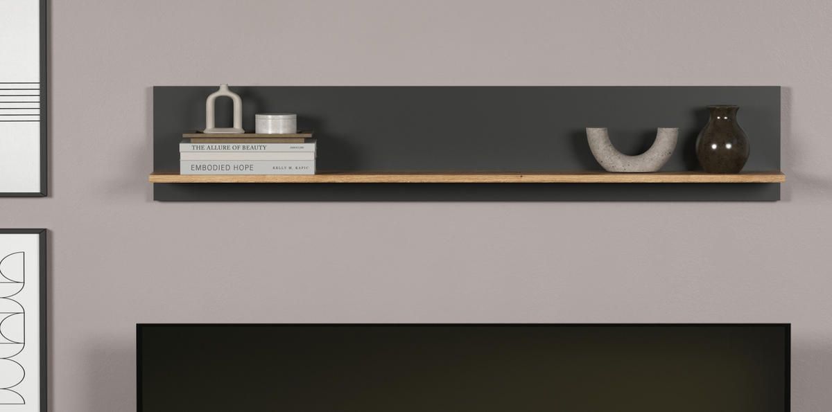 WANDBOARD grau, Evoke Eiche hängend, Wandregal 150 x 25 cm - Eichefarben/Anthrazit, Holzwerkstoff (150/25/18cm) - Top.Furn