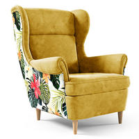 OHRENSESSEL Havana im skandinavischen Stil, Gelb - Gelb/Buchefarben, Holzwerkstoff (82/102/92cm) - Beautysofa