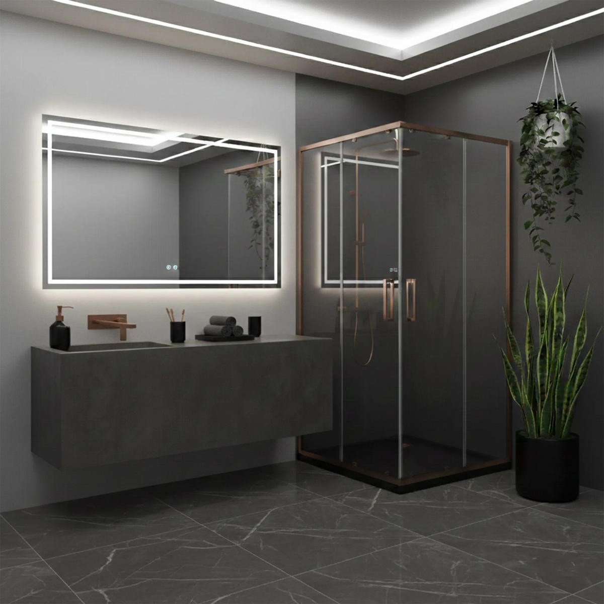 DUSCHKABINE Rea City 90x90 Brush Copper mit Duschwanne Savoy - Kupferfarben, Glas (90/90/190cm) - REA