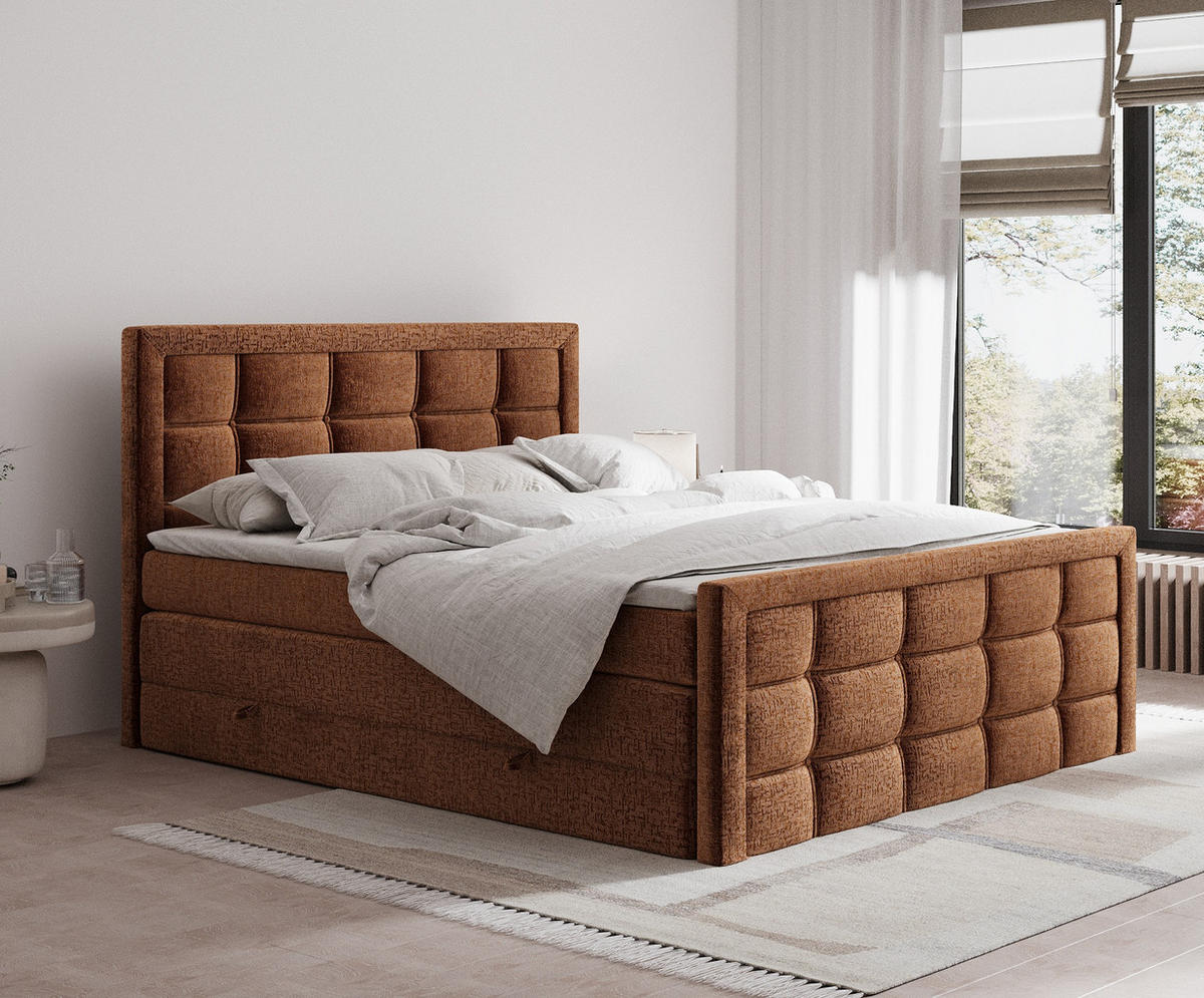 BOXSPRINGBETT Ambrosia Kupferfarbe 200/200 cm - Schwarz/Kupferfarben, Holz/Holzwerkstoff (200/200cm) - Maison de Reve