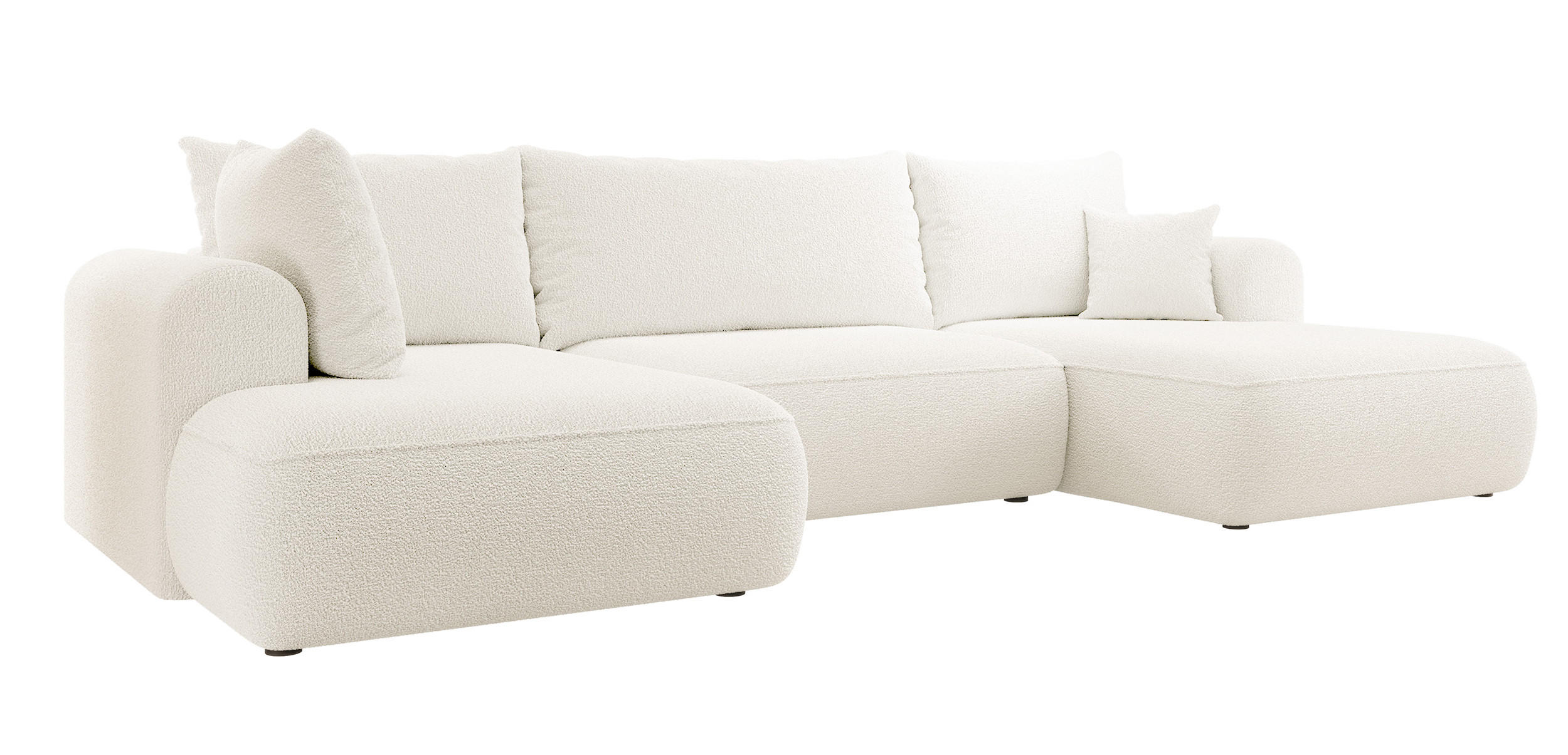 WOHNLANDSCHAFT Ovo Creme Boucle - Creme/Schwarz, Textil (375/95/185cm) - Selsey