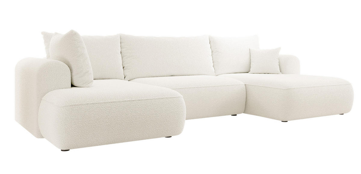 WOHNLANDSCHAFT Ovo Creme Boucle - Creme/Schwarz, Textil (375/95/185cm) - Selsey