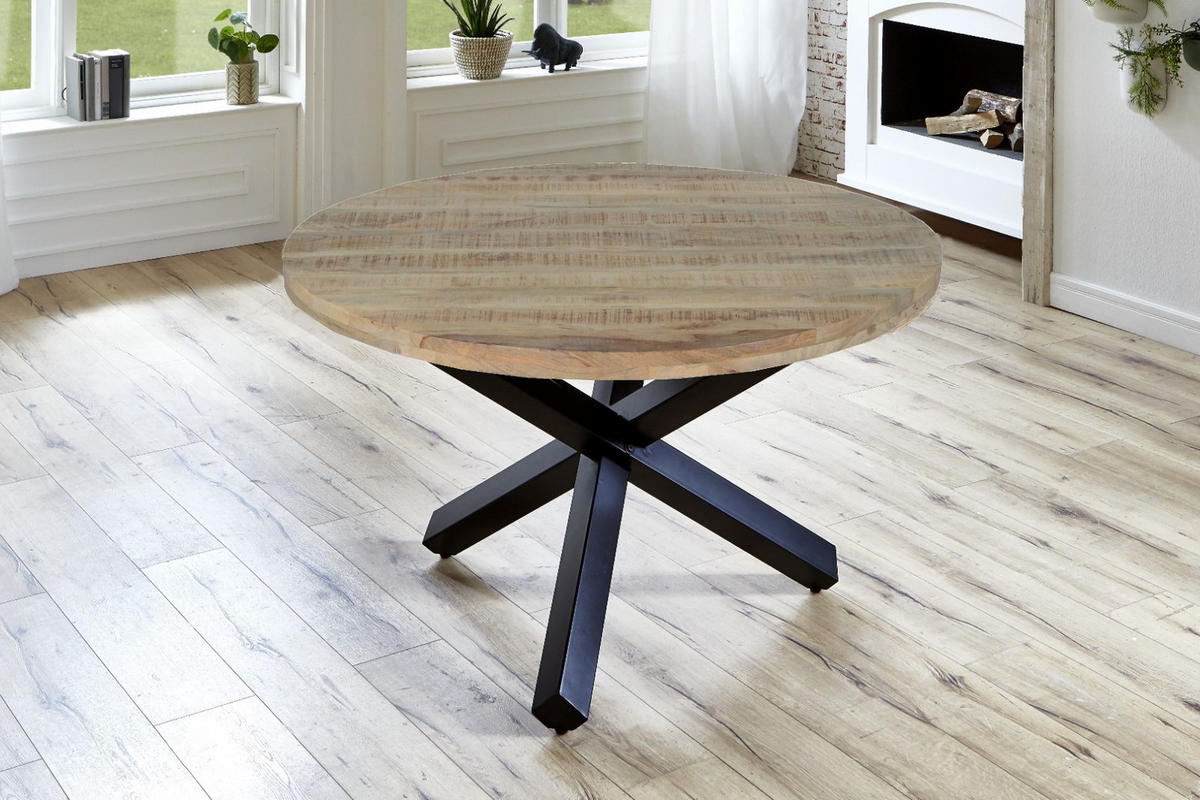 ESSTISCH RUNIS - Beige/Schwarz, Holz/Metall (130/130/78cm) - SAM