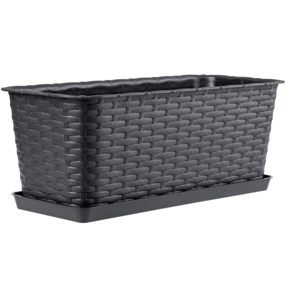 BALKONKASTEN mit Untersetzer 40 cm, Anthrazit - Anthrazit, Kunststoff (17/40cm) - KADAX