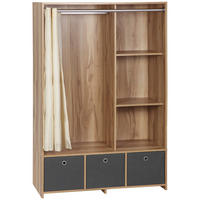 KLEIDERSCHRANK DE-17166 mit Kleiderstange & 3 Stoffschubladen Natur - Naturfarben, Holzwerkstoff (48/160/105cm) - ComfortXL
