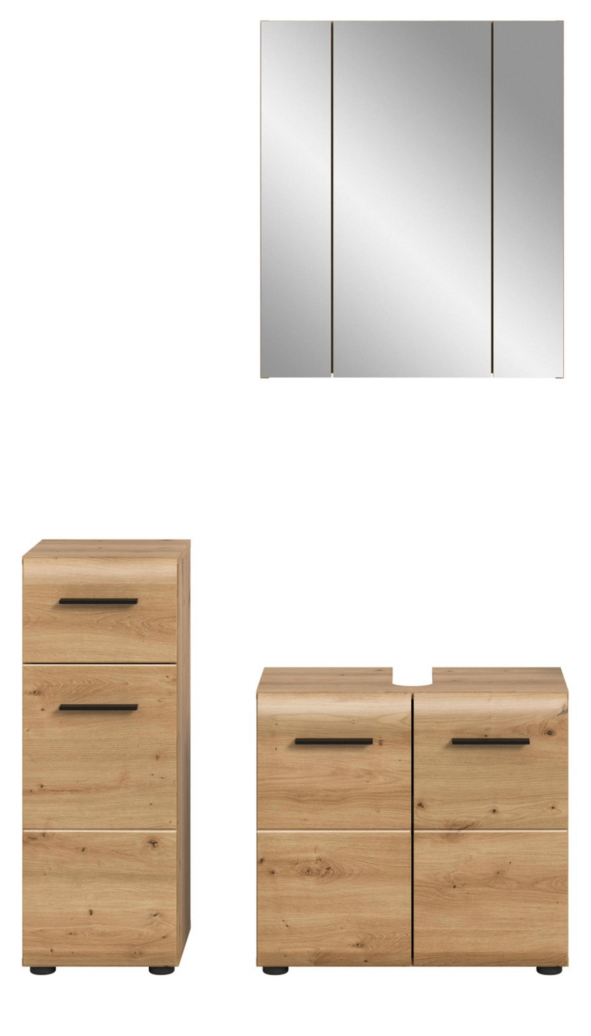 BADMÖBEL SET 3-teilig in Artisan Eiche, Badkombination 105 x 185 cm, Cover - Schwarz/Eiche Artisan, Glas/Holzwerkstoff (105/185/30cm) - Inn.Furn