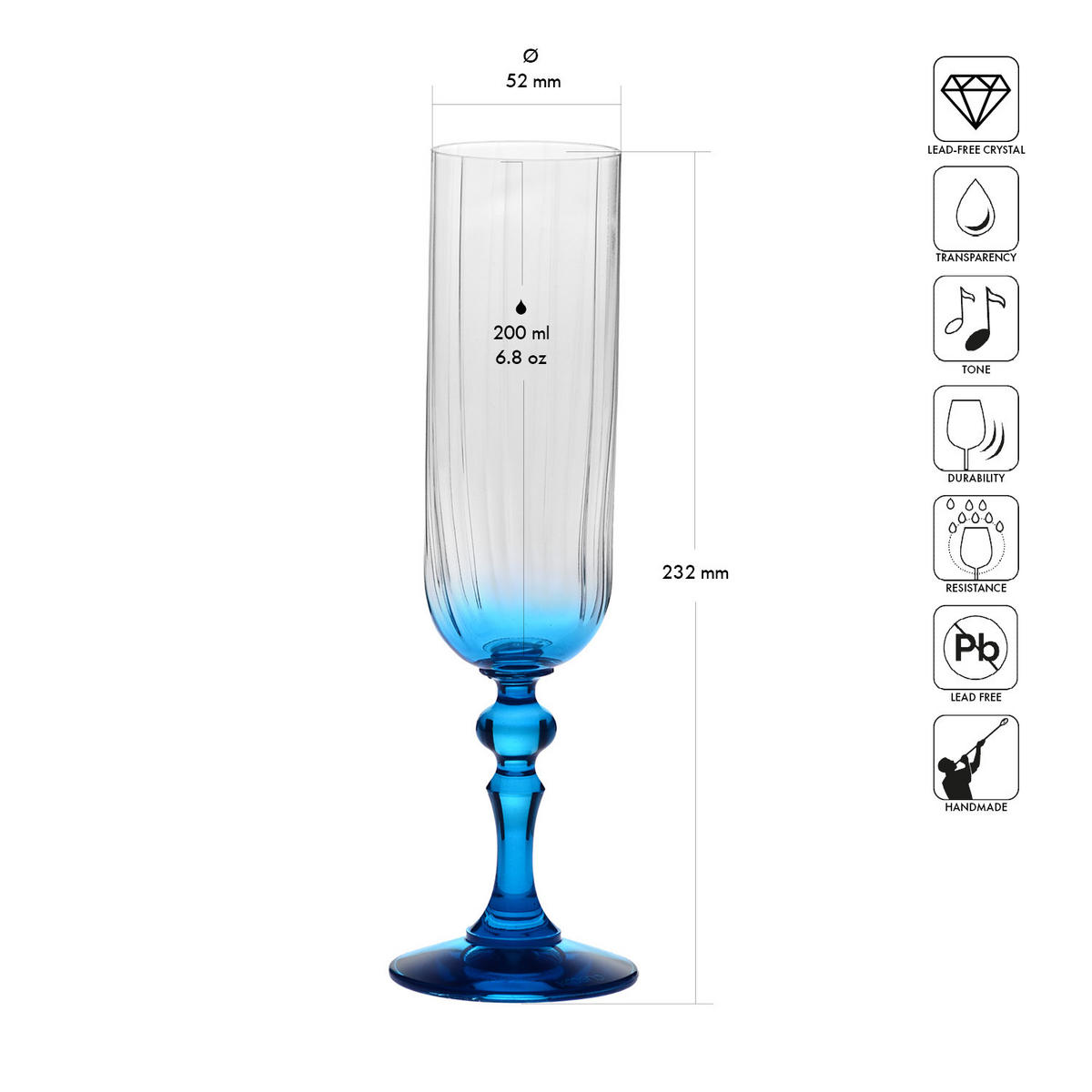 SEKTGLÄSER, 2er-Set, 200 ml - Türkis, Glas (0.2L) - Krosno Glass