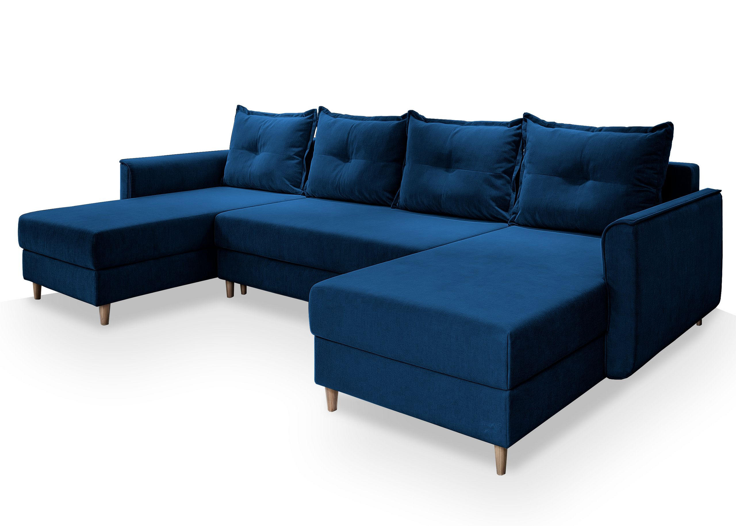 WOHNLANDSCHAFT VERNI Blau Plüsch-Stoff mit Schlaffunktion - Blau, Holz (285/91/143cm) - MASSENO