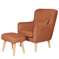 SESSEL mit Hocker - Terracotta, Textil (75/96/78cm) - home24