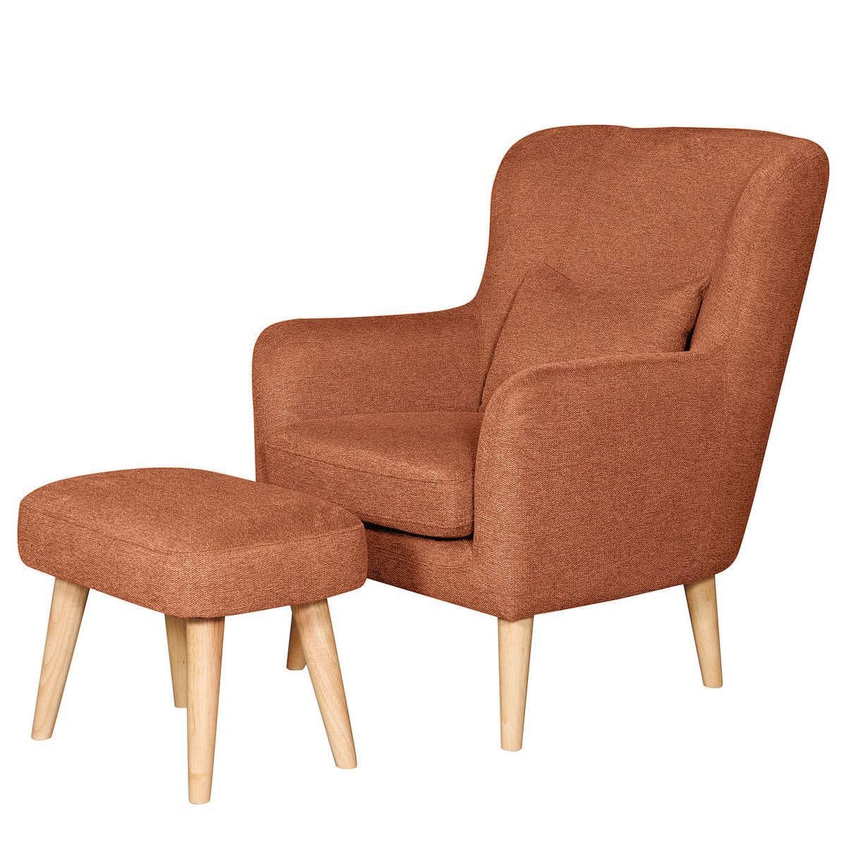SESSEL mit Hocker - Terracotta, Textil (75/96/78cm) - home24