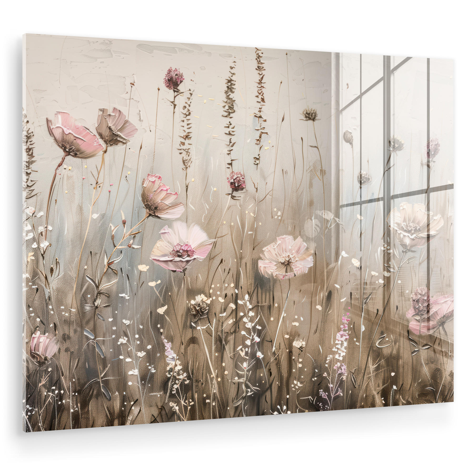 ACRYLGLASBILD Blumen - Rosa - Modern - Beige 80x60 cm - Beige, Glas (80/60cm) - MuchoWow