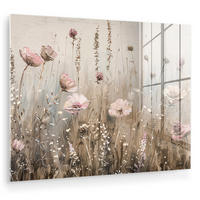 ACRYLGLASBILD Blumen - Rosa - Modern - Beige 80x60 cm - Beige, Glas (80/60cm) - MuchoWow