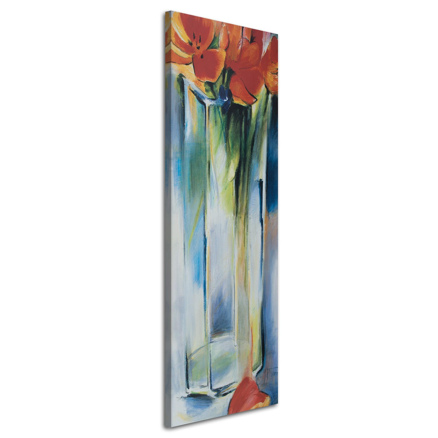 WANDBILD blumen in einer transparenten vase - Blau, Textil (30/90cm) - Feeby