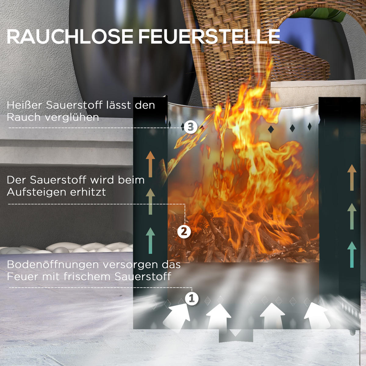 FEUERSCHALE, Metall, Edelstahl, Schwarz - Schwarz, Metall (38.8/46.5/45cm) - Outsunny