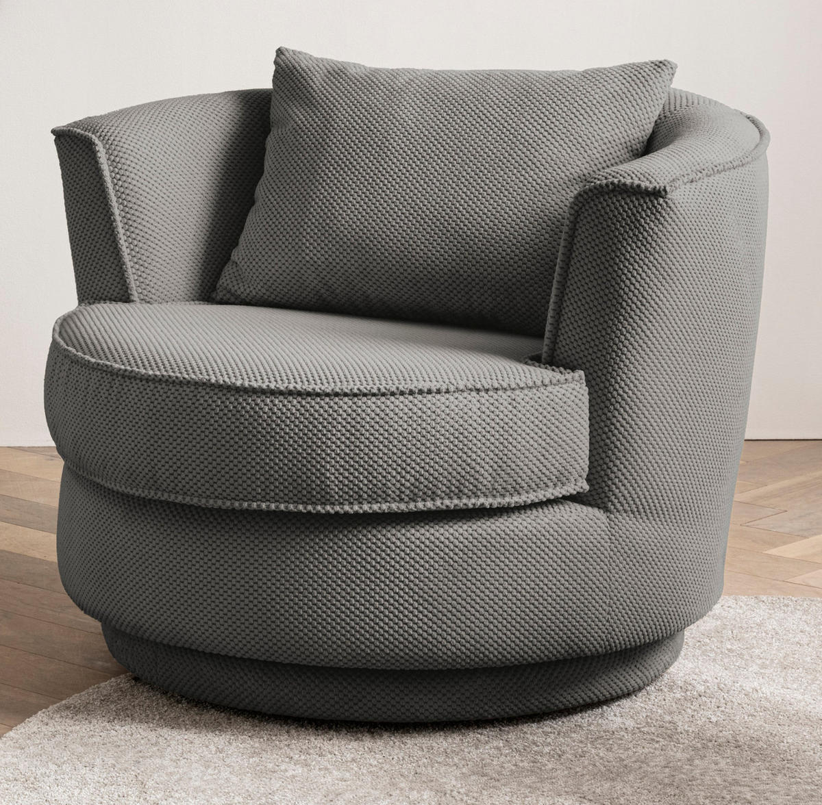 DREHSESSEL grau Web-Velours, Sessel 360° drehbar inklusive Kissen - Grau, Kunststoff/Textil (95/77/95cm)