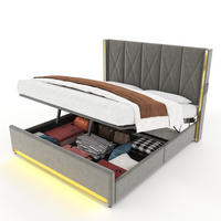 POLSTERBETT 180/200 cm mit LED-Beleuchtung, USB- und Type-C-Anschluss, Bettkasten und Seitentaschen, Dunkelgrau - Dunkelgrau, Textil (180/200cm) - Redom